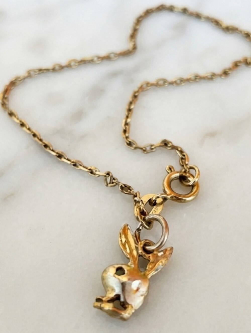 14K Solid Yellow Gold Bunny Charm Bracelet